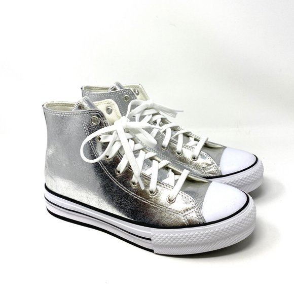 Converse CTAS Lift Synth Leather Silver Sneakers Women's Sizes 6 670547C - Picture 7 of 9